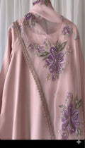 BLUSH PINK SILK 3 PC SUIT WITH HAND PAINT DUPATTA