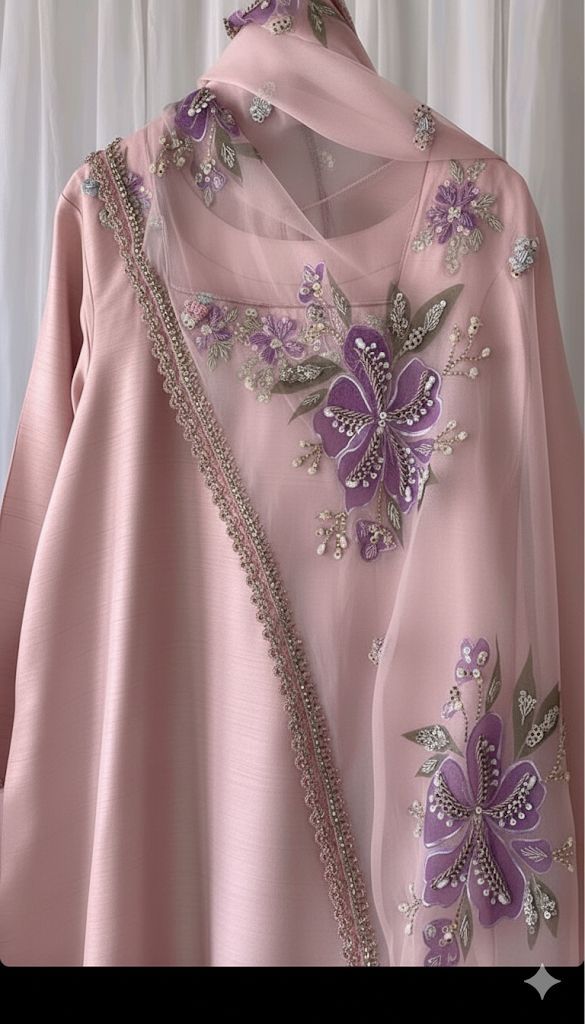 BLUSH PINK SILK 3 PC SUIT WITH HAND PAINT DUPATTA