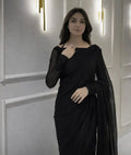 BLACK CHIFFON STICHED SAREE