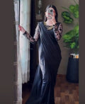 BLACK SILK SAREE WITH EMBRODED NET BLOUSE