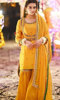 AlizaCouture Cotton Silk Handmade Yellow 4PC Suit