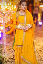 AlizaCouture Cotton Silk Handmade Yellow 4PC Suit