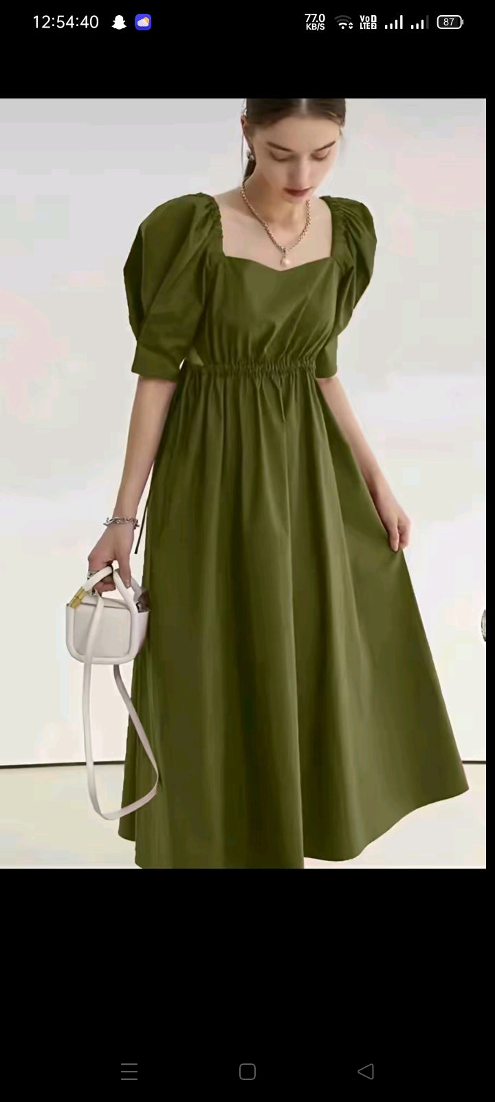 AlizaCouture Olive Green Puff Sleeve Lawn Maxi Dress For Summer Season. Available in different sizes.