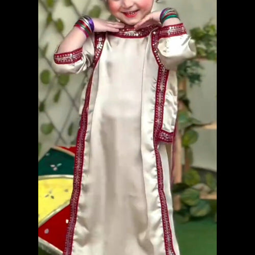 "AlizaCouture" pure Silk Baby Girl 2 PC suit in Skin Color .With pink color lace.Avalible in all sizes .