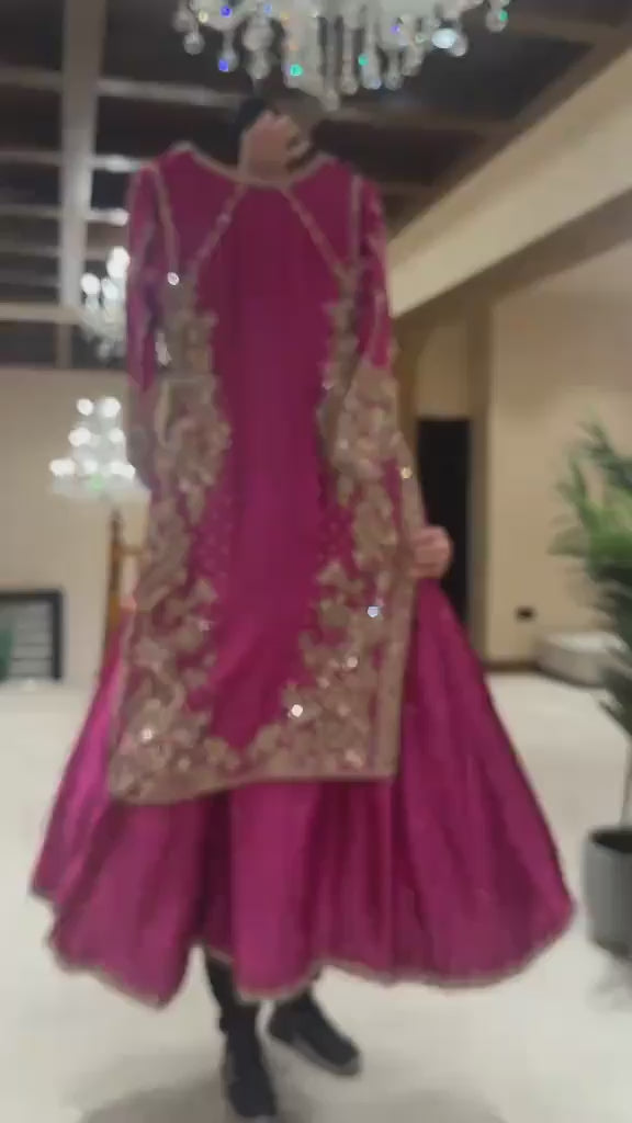 PINK SILK 3PC LEHANGA WITH LONG KURTI DRESS