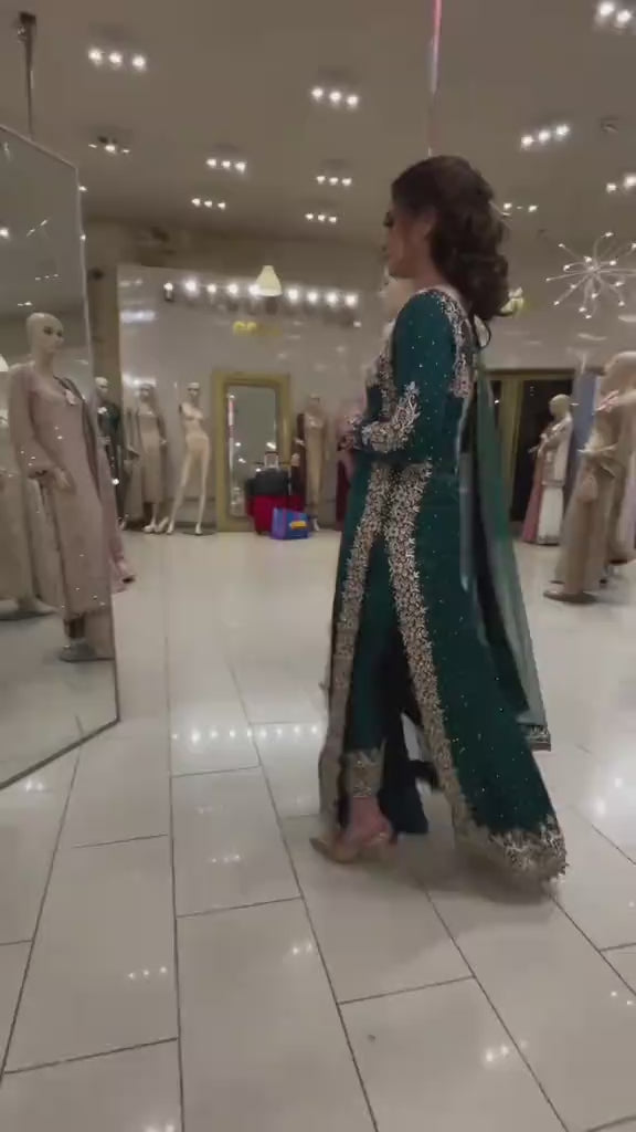 GEORGETTE BOTTLE GREEN 3PC SUIT STICHED