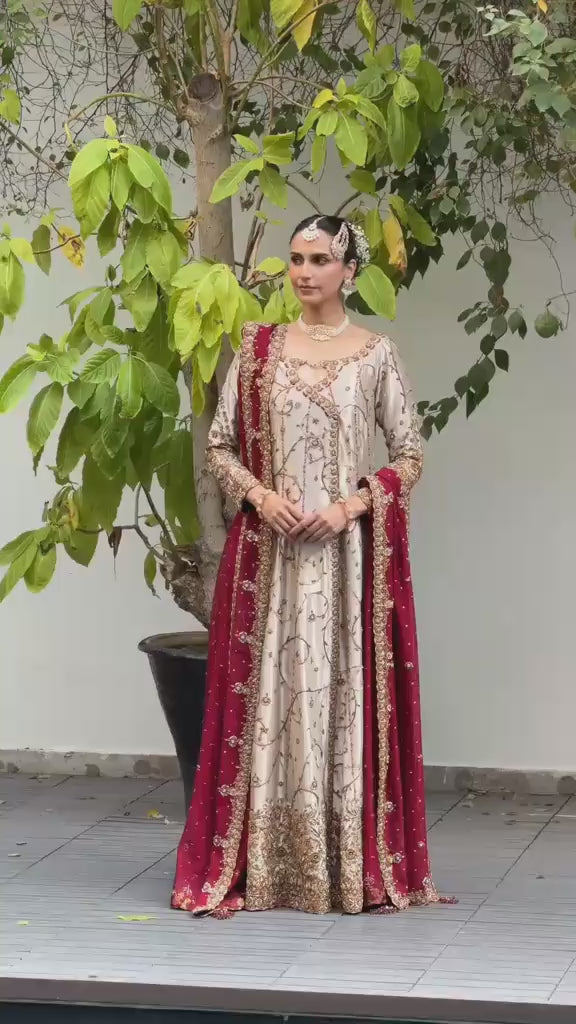 Warm Silver Lame Silk Angrakha Style 3PC Dress